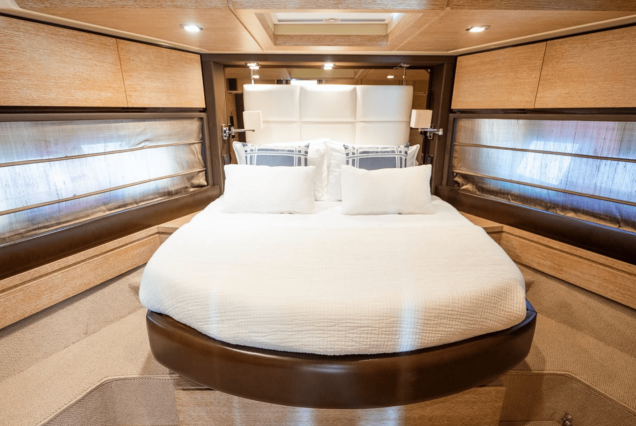 70ft Azimut “Days Like This” spacious master bedroom crafted for comfort and quiet relaxation