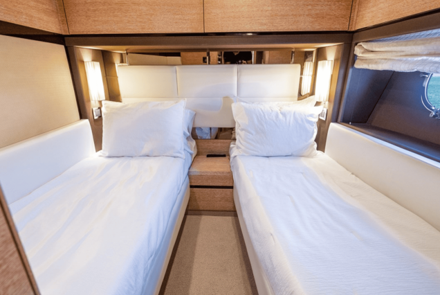 70ft Azimut “Days Like This” spacious master bedroom crafted for comfort and quiet relaxation