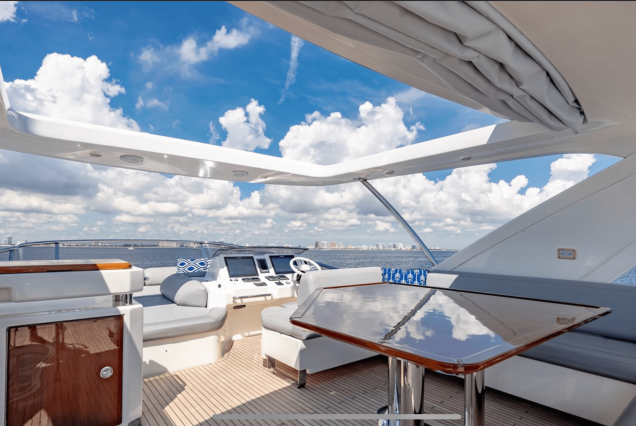 70ft Azimut “Days Like This” open flybridge lounge perfect for laid-back gatherings