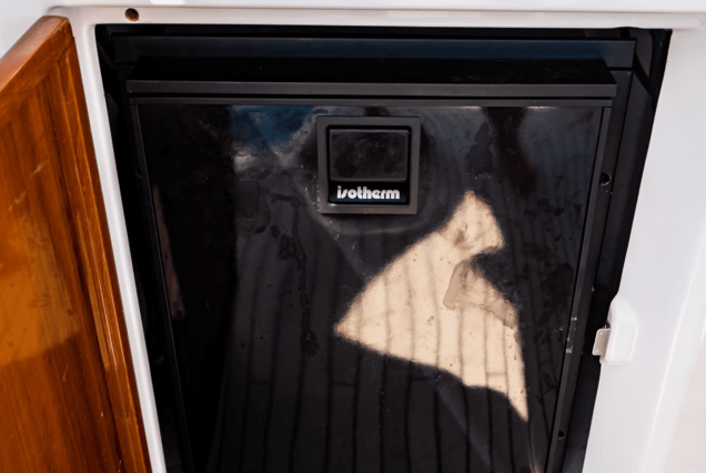 70ft Azimut “Days Like This” open flybridge lounge perfect for laid-back gatherings with small fridge.
