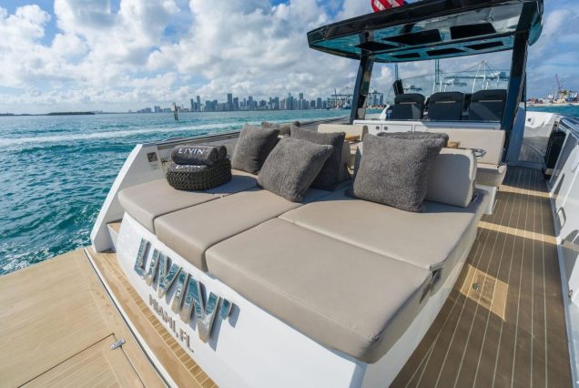 Luxury 48ft Fjord spacious sunbed area perfect for sunbathing and relaxation