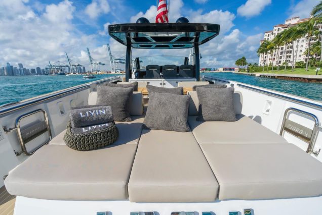 Luxury 48ft Fjord spacious sunbed area perfect for sunbathing and relaxation