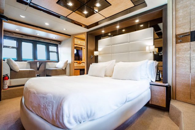 70ft Azimut “Days Like This” guest cabin with soft finishes and comfortable sleeping space