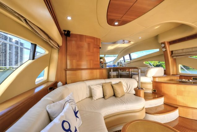 La Dolce Vita 70ft Azimut stylish lounge space with table for social moments