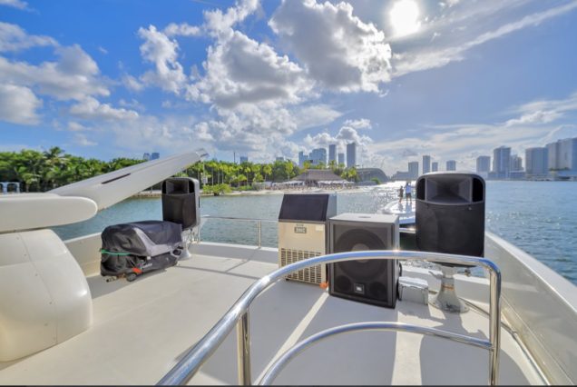 La Dolce Vita 70ft Azimut panoramic flybridge offering stunning ocean and skyline views
