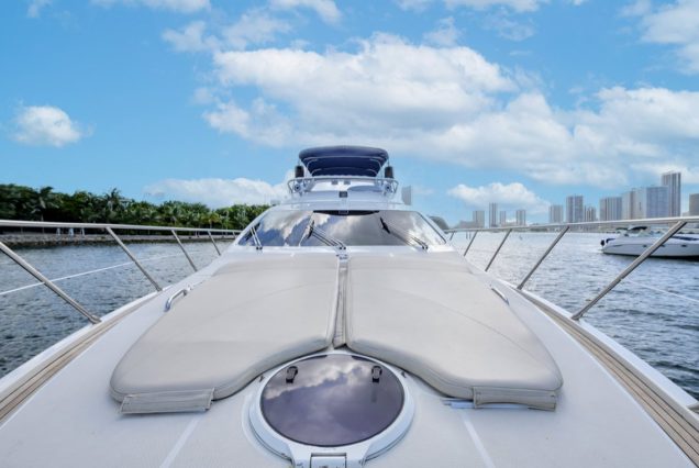 La Dolce Vita 70ft Azimut spacious sunbed area for relaxing under the sun