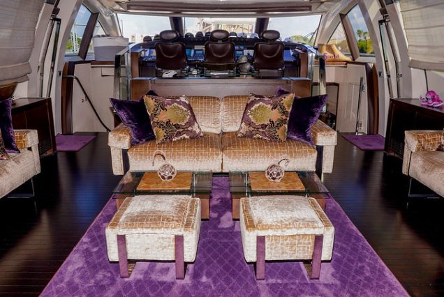 Mega 103ft Azimut SCARLET sophisticated indoor salon with plush seating