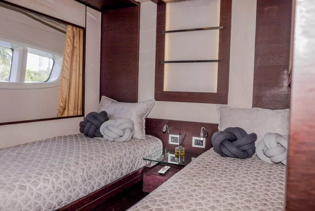 Mega 103ft Azimut SCARLET spacious master bedroom offering ultimate comfort and privacy