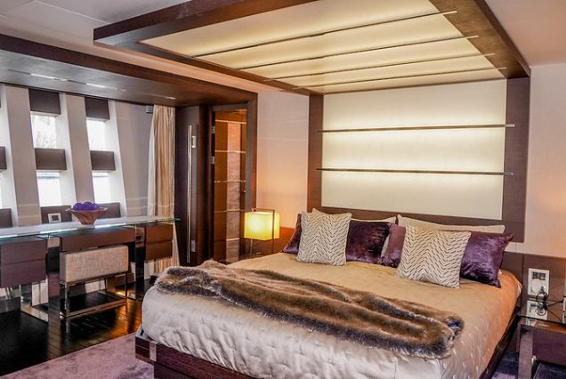 Mega 103ft Azimut SCARLET spacious master bedroom offering ultimate comfort and privacy