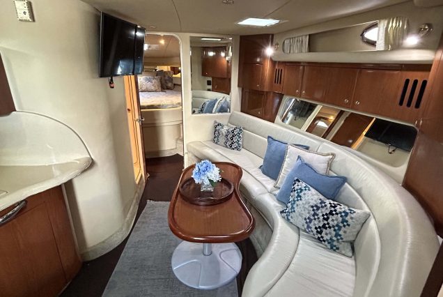 Sun-kissed 45ft Sea Ray Yacht modern indoor salon with comfortable seating