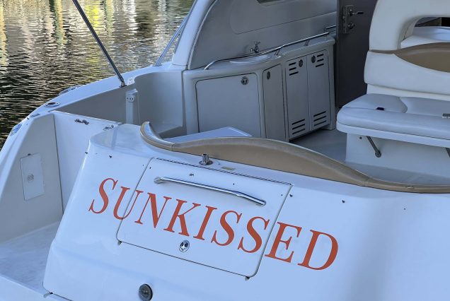 Sun-kissed 45ft Sea Ray Yacht swim platform with easy access to the water