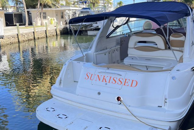 Sun-kissed 45ft Sea Ray Yacht swim platform with easy access to the water