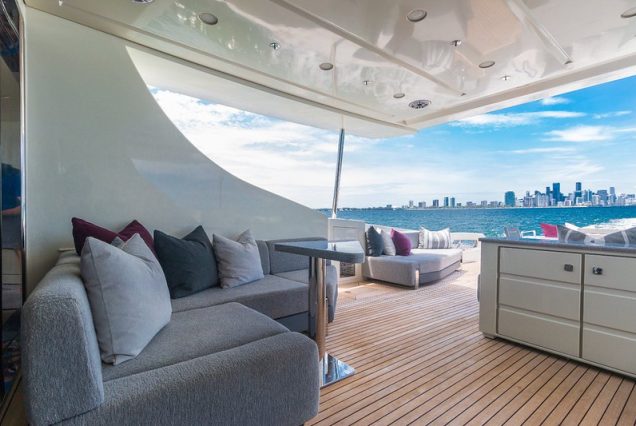 Mega 103ft Azimut SCARLET expansive flybridge lounge perfect for entertaining guests