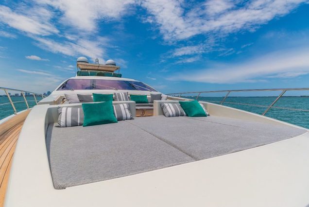 Mega 103ft Azimut SCARLET spacious sunbed area perfect for sunbathing and relaxation