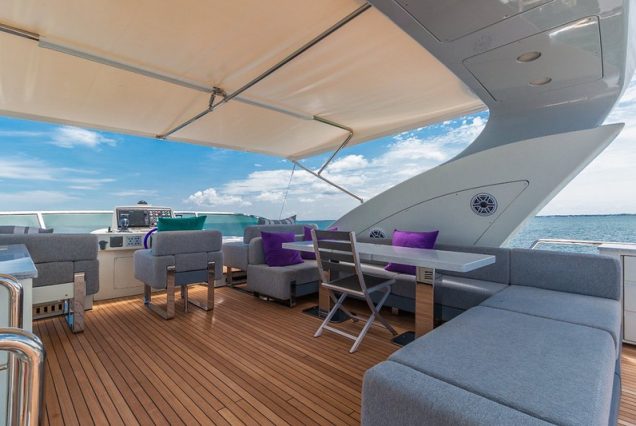Mega 103ft Azimut SCARLET expansive flybridge lounge perfect for entertaining guests