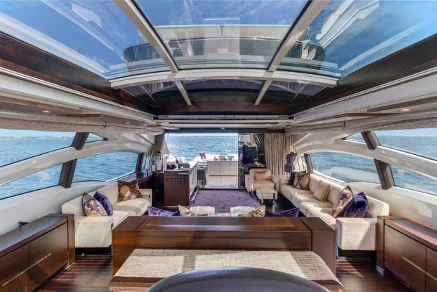 Mega 103ft Azimut SCARLET formal dining area perfect for private meals and events and amazing unique panorama view.