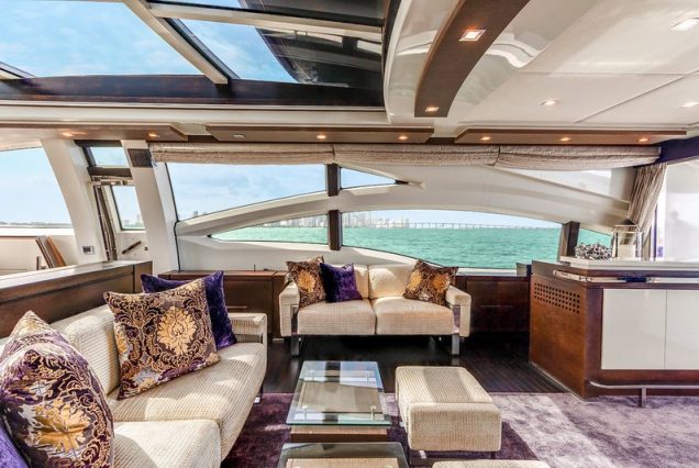 Mega 103ft Azimut SCARLET formal dining area perfect for private meals and events and amazing unique panorama view.