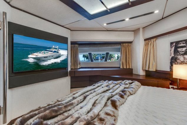 Mega 103ft Azimut SCARLET spacious master bedroom offering ultimate comfort and privacy