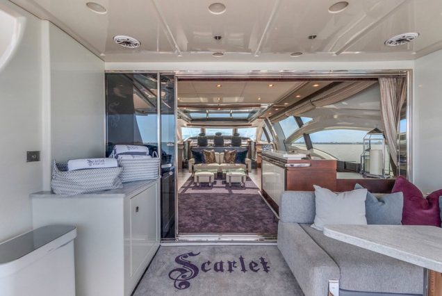 Mega 103ft Azimut SCARLET formal dining area perfect for private meals and events and amazing unique panorama view.