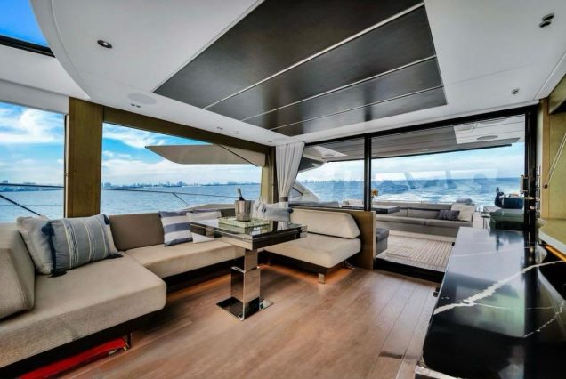 Luxury 74ft Sunseeker Predator Miami refined dining area perfect for onboard meals and celebrations