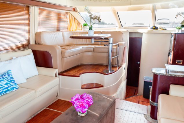 Modern 50ft White Ace Sea Ray Yacht contemporary indoor salon with comfortable seating