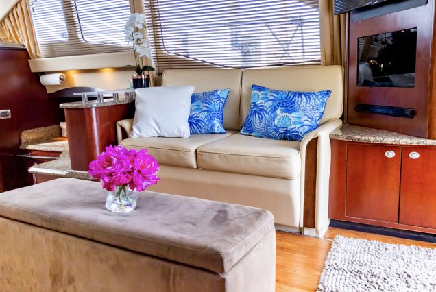 Modern 50ft White Ace Sea Ray Yacht contemporary indoor salon with comfortable seating
