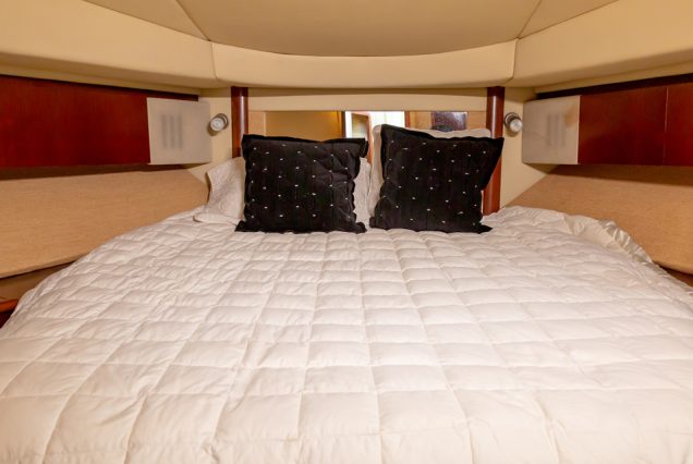 Modern 50ft White Ace Sea Ray Yacht spacious master bedroom built for comfort at sea
