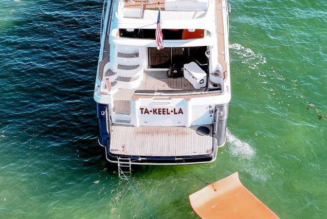 Viking Princess 55ft TA-KEE-LA Miami swim platform with easy access to the water