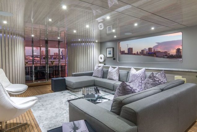 110ft Horizon “The Nirvana” sophisticated indoor salon with plush seating and elegant décor