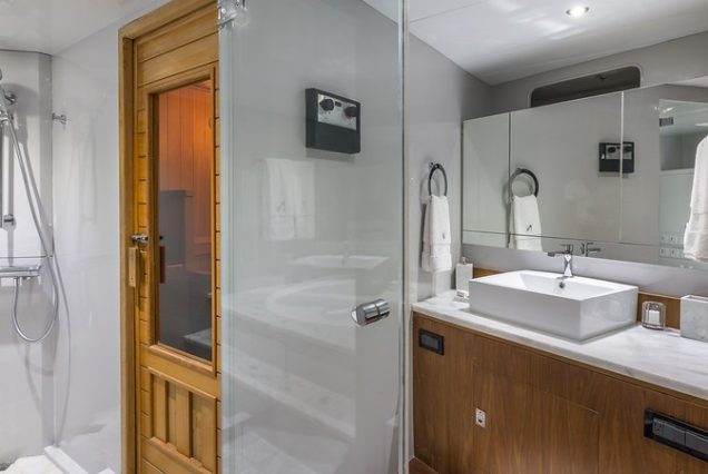 110ft Horizon “The Nirvana” private sauna delivering a true spa experience onboard