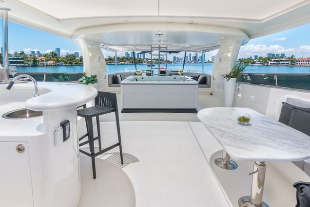 110ft Horizon “The Nirvana” upper deck seating with table for fine dining and cocktails