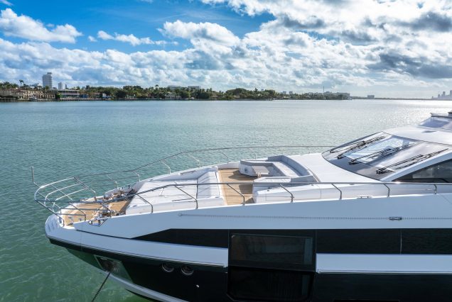 88ft Azimut Cloud9 Miami bow lounge area with stunning waterfront and skyline views