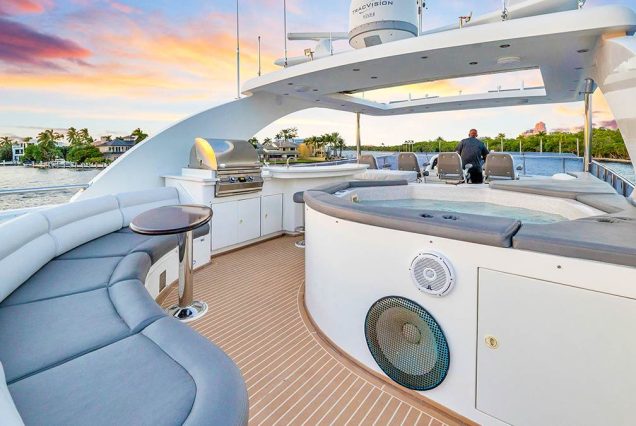100ft Hargrave Yacht Miami upper deck ideal for open-air cruising and luxury relaxation