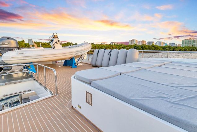 100ft Hargrave Yacht Miami spacious sunbed area perfect for relaxing under the sun
