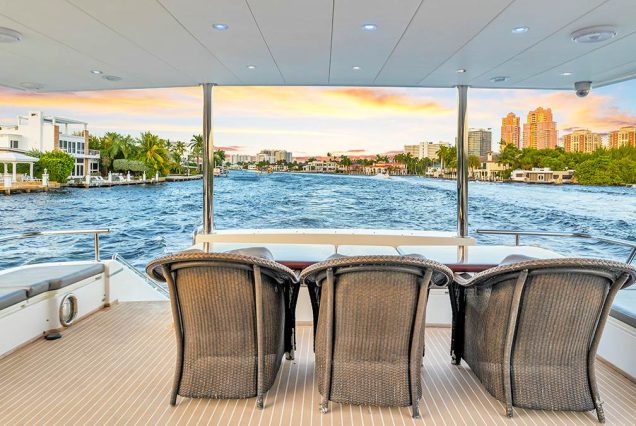 100ft Hargrave Yacht Miami grand boarding access to all entertainment areas with comfortable seating area