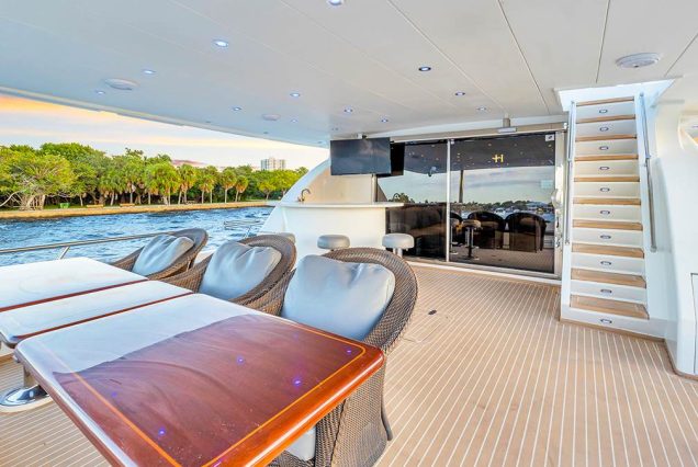 100ft Hargrave Yacht Miami grand boarding access to all entertainment areas with comfortable seating area