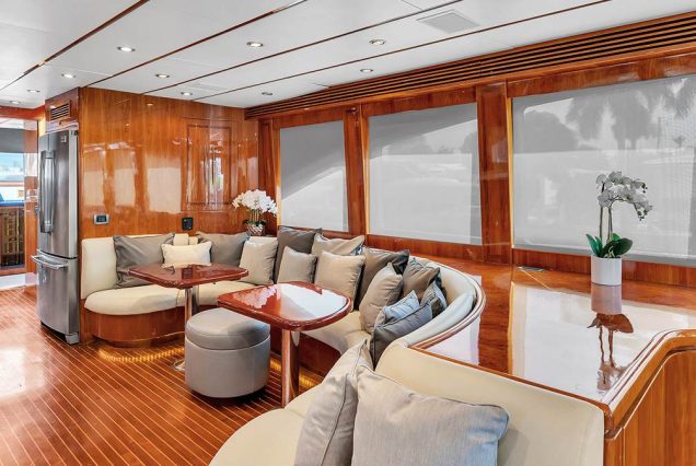 100ft Hargrave Yacht Miami sophisticated indoor salon with plush seating and elegant décor