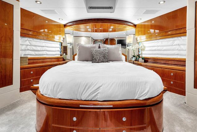 100ft Hargrave Yacht Miami guest cabin with elegant interiors and premium sleeping comfort