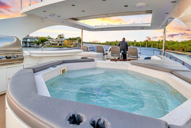 100ft Hargrave Yacht Miami superyacht available for luxury charter experiences with jacuzzi onboard