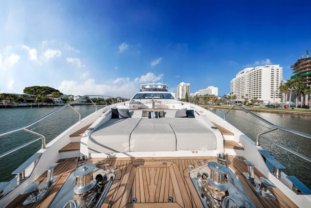 88ft Azimut Cloud9 Miami spacious sunbed area perfect for relaxing under the sun