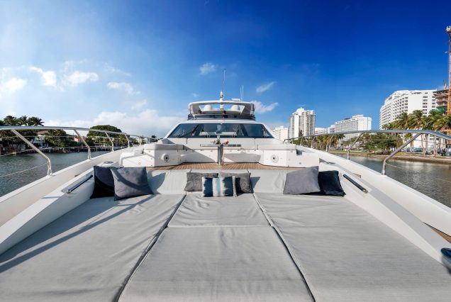 88ft Azimut Cloud9 Miami spacious sunbed area perfect for relaxing under the sun
