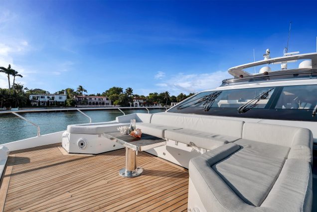 88ft Azimut Cloud9 Miami bow lounge area with stunning waterfront and skyline views