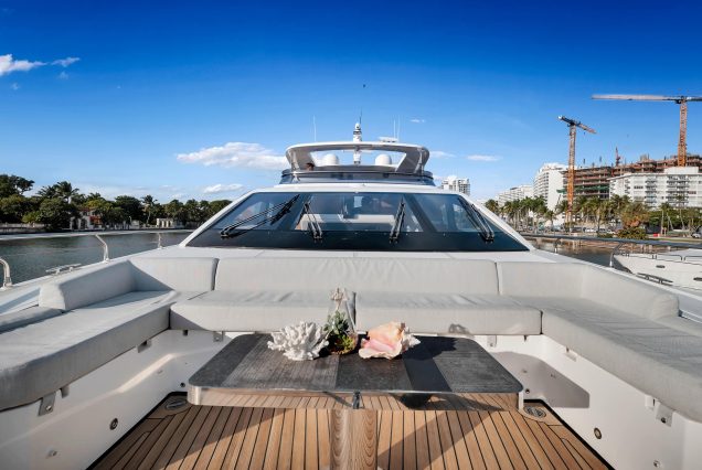 88ft Azimut Cloud9 Miami bow lounge area with stunning waterfront and skyline views