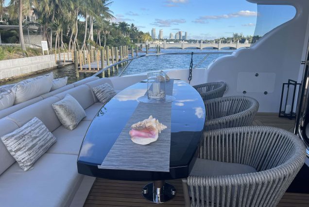 Luxury 105ft Leopard Miami grand boarding access to all entertainment areas with comfortable seating area