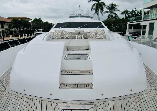 Luxury 105ft Leopard Miami spacious sunbed area perfect for relaxing under the sun