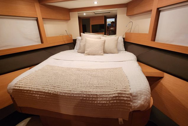 Luxury 64ft Pershing Wind Miami guest cabin with sleek interiors and premium sleeping comfort