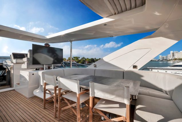 88ft Azimut Cloud9 Miami expansive flybridge lounge perfect for entertaining and upscale social cruising