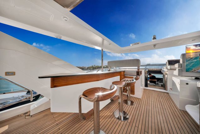 88ft Azimut Cloud9 Miami upper deck seating with table for cocktails and fine dining