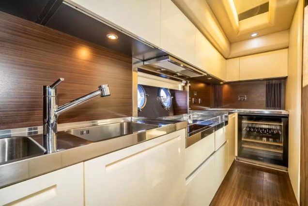 72ft Azimut Blackjack Miami fully equipped galley with sleek modern finishes
