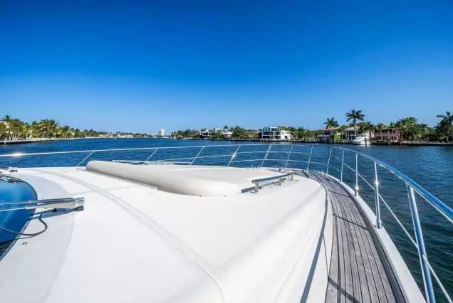 72ft Azimut Blackjack Miami bow lounge area with stunning waterfront and skyline views